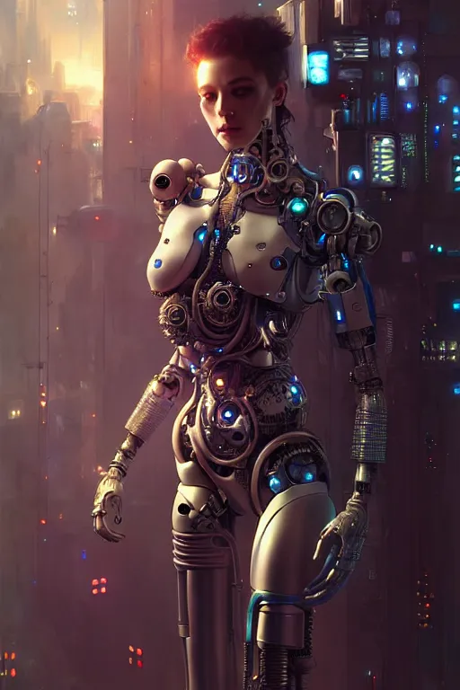 Image similar to ultra realistic, beautiful female cyborg in a crowded smoky cyberpunk club in space megalopolis, sci - fi, intricate details, eerie, highly detailed, octane render, 8 k, art by artgerm and alphonse mucha and greg rutkowski