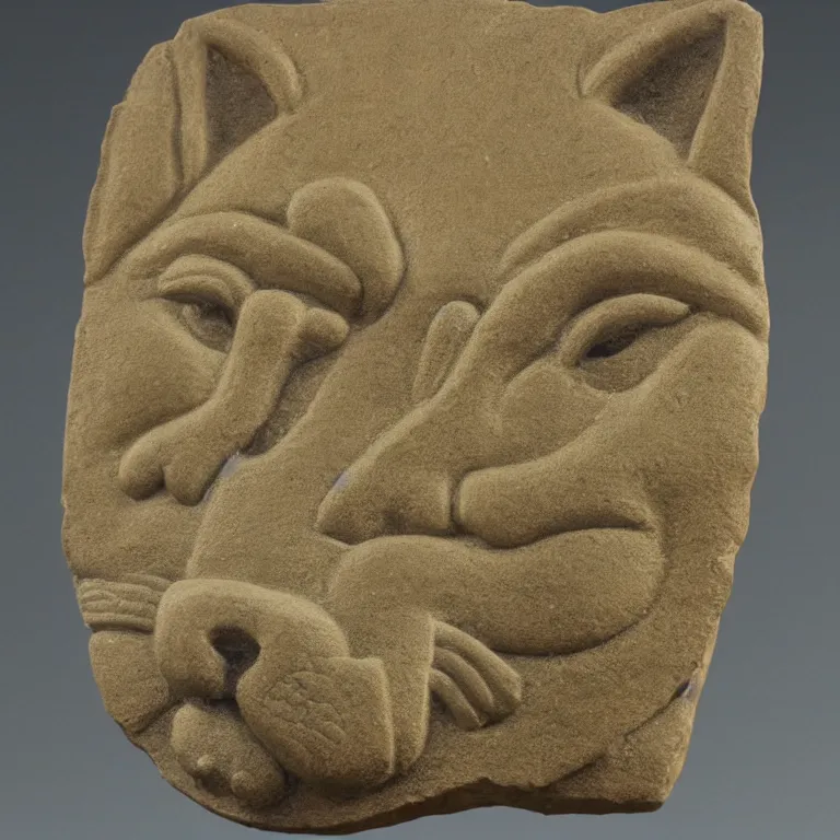 Image similar to ancient Babylonian stone bas relief of a shiba-inu's face