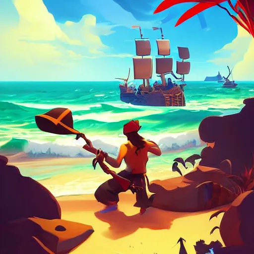 Image similar to painting treasure on sea of thieves game smooth median photoshop filter cutout vector, behance hd by jesper ejsing, by rhads, makoto shinkai and lois van baarle, ilya kuvshinov, rossdraws global illumination