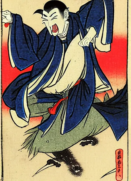 Image similar to dracula as a yokai illustrated by kawanabe kyosai and toriyama sekien