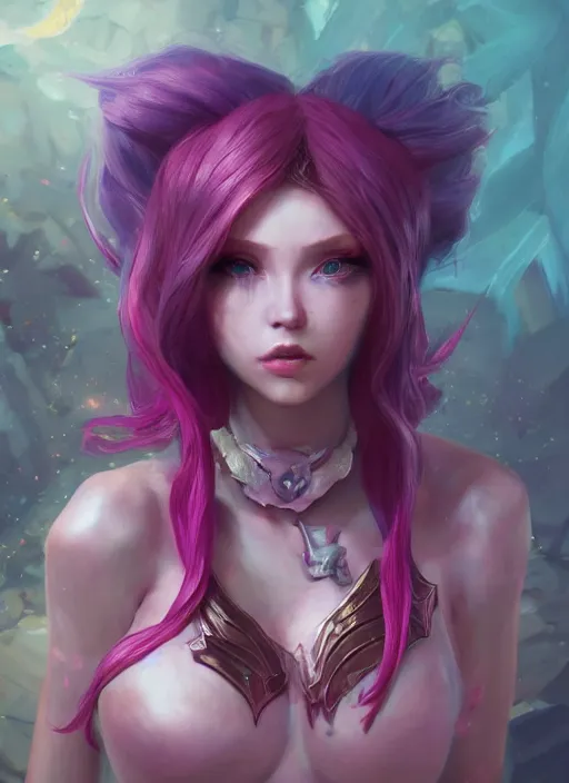 Image similar to seraphine, from league of legends, pink hair, hyper detailed, digital art, trending in artstation, cinematic lighting, studio quality, smooth render, unreal engine 5 rendered, octane rendered, art style by klimt and nixeu and ian sprigger and wlop and krenz cushart