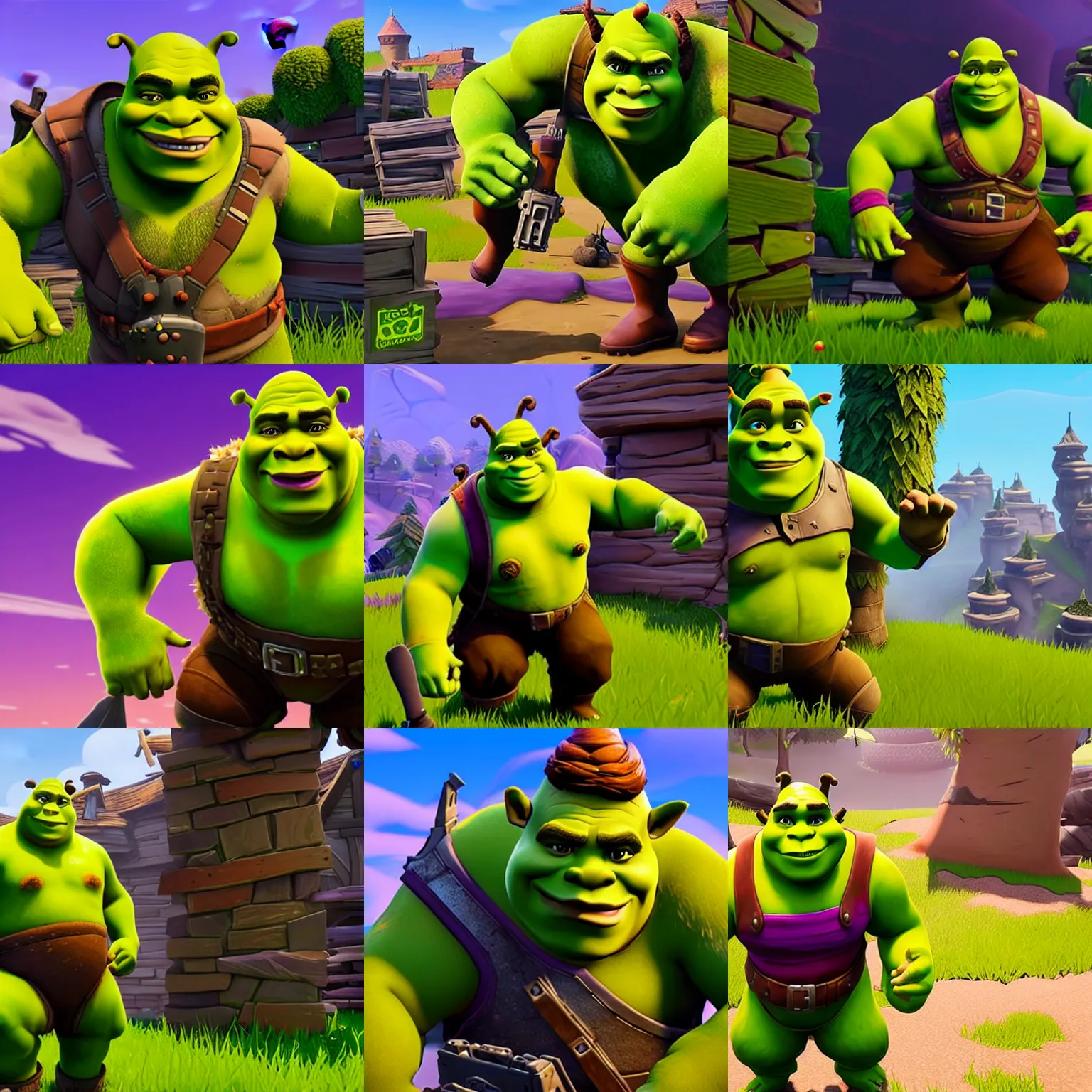 Image similar to screenshot of shrek in fortnite