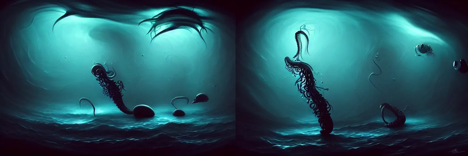 Prompt: whimsical surreal deep sea creatures, dramatic lighting, surreal dark uncanny painting by ronny khalil
