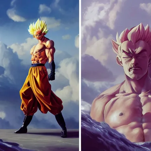 Image similar to salvador dali super saiyan, cinematic lighting, highly detailed, concept art, art by wlop and artgerm and greg rutkowski, masterpiece, trending on artstation, 8 k