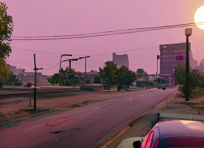 Image similar to still next - gen ps 5 game grand theft auto 6 2 0 2 4 remaster, graphics mods, rain, red sunset, people, rtx reflections, gta vi, moscow, soviet apartment buildings, photorealistic screenshot, unreal engine, 4 k, 5 0 mm bokeh, close - up old lada, gta vice city remastered, artstation