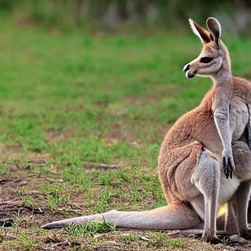 Image similar to <photograph><Kangaroo cute=true><sign readable=true text='Hello Friends'></sign></Kangaroo></photograph>