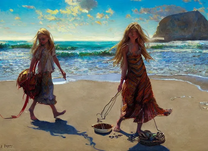 Prompt: she sells sea shells by the sea shore; painting by Jon foster.