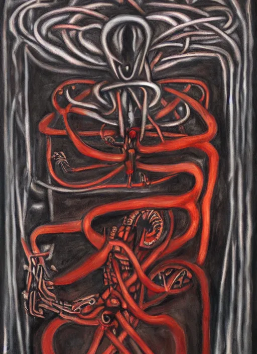 Image similar to biomechanical talisman of evil stygian rituals, god of darkness by maggi mcdonald, mark rothko, sabina klein