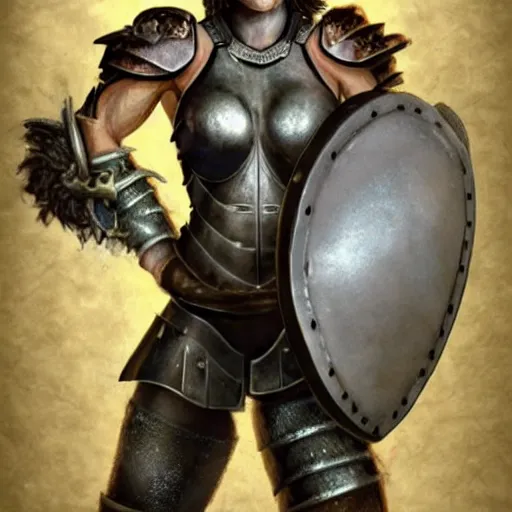 Prompt: a muscular fantasy warrior woman wearing armour