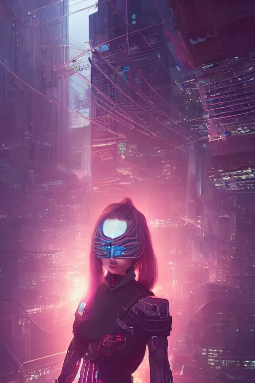 Image similar to portrait futuristic Ninja Girl, in future cyberpunk tokyo rooftop , ssci-fi, fantasy, intricate, very very beautiful, elegant, neon light, highly detailed, digital painting, artstation, concept art, smooth, sharp focus, illustration, art by tian zi and WLOP and alphonse mucha