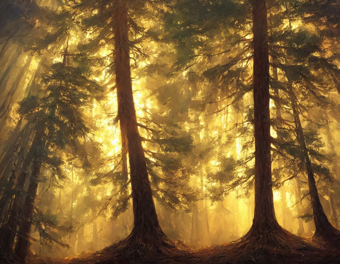 Prompt: hyper realistic oil painting of sequoya tree, hd, hdr, by moebius and john howe and albert bierstadt and alena aenami, ultra detailed, high resolution