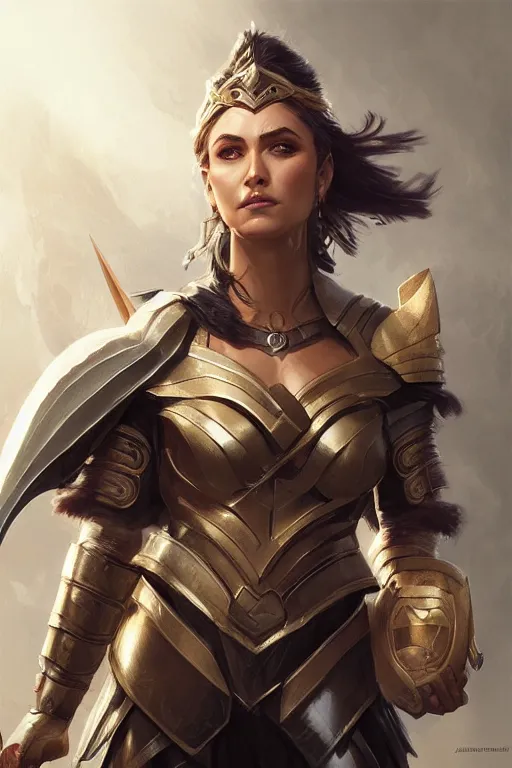 Image similar to amazon valkyrie athena, d & d, fantasy, portrait, highly detailed, headshot, digital painting, trending on artstation, concept art, sharp focus, illustration, art by artgerm and greg rutkowski and magali villeneuve