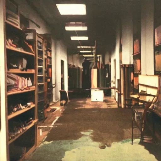 Prompt: a vintage liminal space, backrooms, found footage