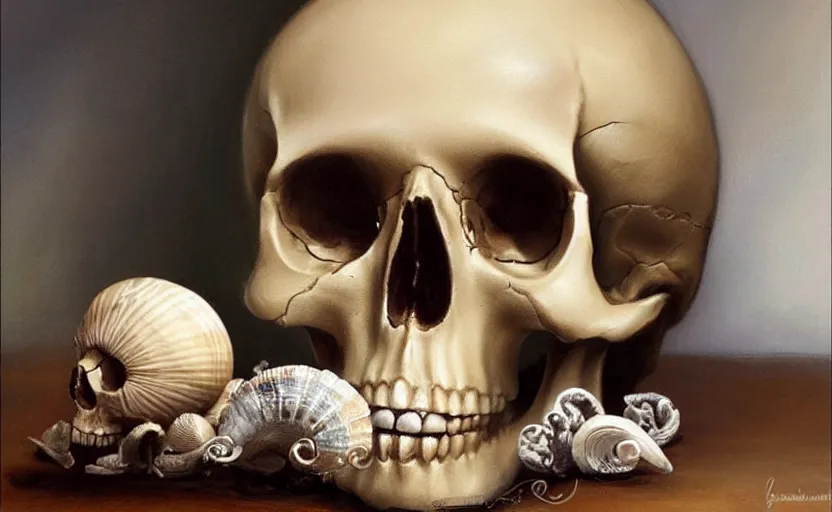 Image similar to Skull made of beautiful alchemy seashell. By Konstantin Razumov, highly detailded