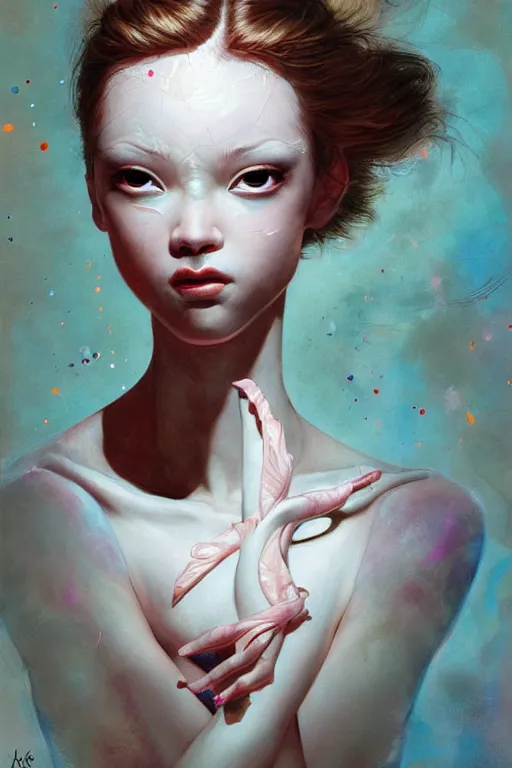 Image similar to prompt : figurative unique features ballerina portrait soft light painted by james jean and katsuhiro otomo and erik jones, inspired by akira anime, smooth face feature, intricate oil painting, high detail illustration, sharp high detail, manga and anime 1 9 9 9