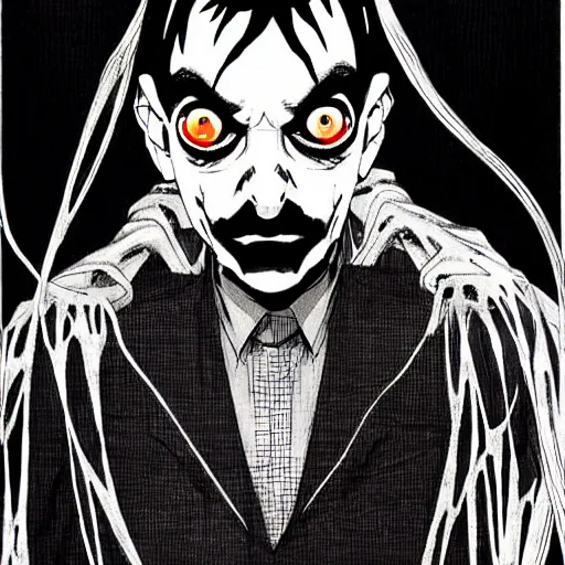 Image similar to Mr Bean looking sinister, by Tsutomu Nihei, highly detailed