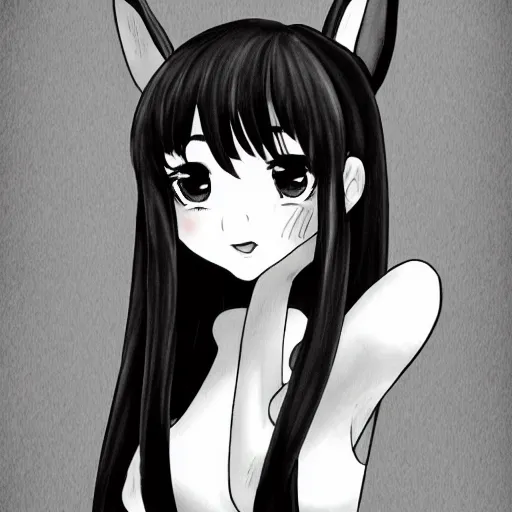 Prompt: cute bunny girl black and white art