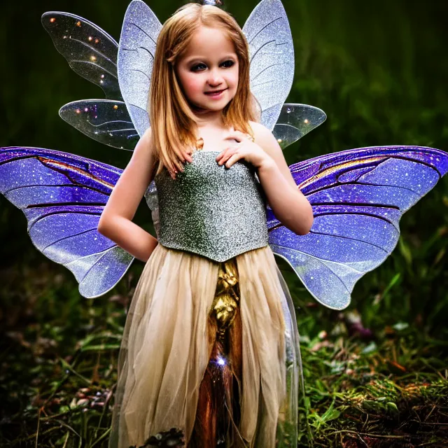 Image similar to photo of a fairy with sparkling armour, award - winning photo