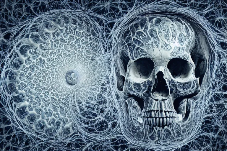 Image similar to a fractal within a fractal within a fractal within a fractal within a fractal all contained in a human skull