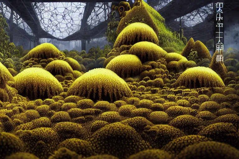 Image similar to elegance, favela garden honeybee hive, slime mold forest environment, industrial factory, spooky, award winning art, epic dreamlike fantasy landscape, ultra realistic,