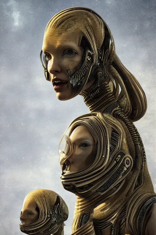 Prompt: Alien Nordic female fashion from Mars in the year 2169, wide angle surreal portrait painting. Insanely detailed and intricate, clean photorealistic realistic, golden ratio, realistic 3D, hyper-realistic, super detailed, realistic octane render, 8K, fashion photography, hard light