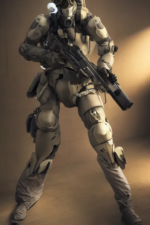 Image similar to suit robot ninja mask helmet metal gear solid snake heros illustration character design concept the phantom pain cosplay sniper wolf by artist dayer diego and kojima and aramaki shinji by konami, unreal 5, daz, hyperrealistic, corona render, global illumination ray tracing hdr