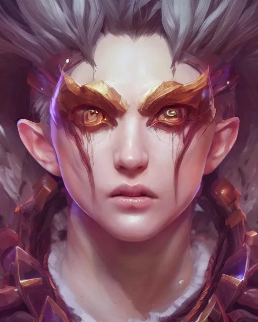 Image similar to league of legends portrait, au naturel, hyper detailed, digital art, trending in artstation, cinematic lighting, studio quality, smooth render, unreal engine 5 rendered, octane rendered, art style by klimt and nixeu and ian sprigger and wlop and krenz cushart.