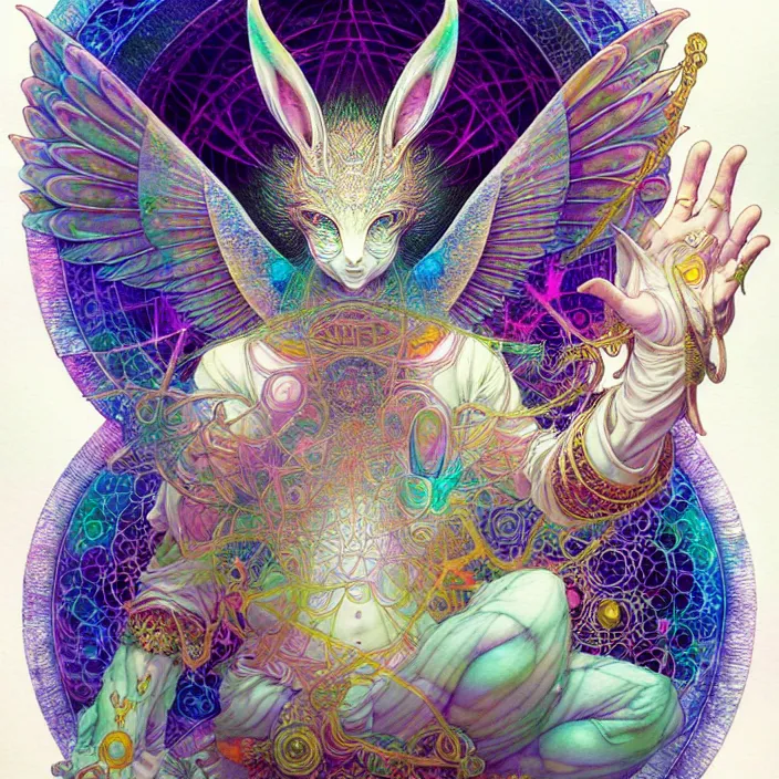 Image similar to psychedelic angelic big chungus by yoshitaka amano, and peter mohrbacher, ayahuasca, sacred geometry, esoteric art, watercolor