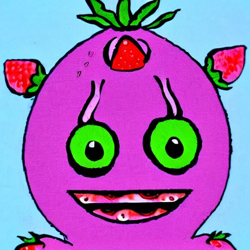 Image similar to strawberry creature with multiple eyes