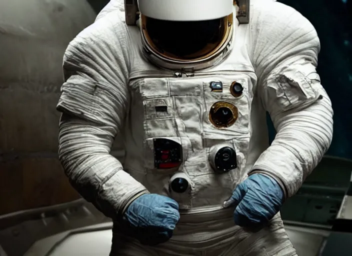 Prompt: astronaut suit in the shape of a whale, film still in the new batman movie, 4 k