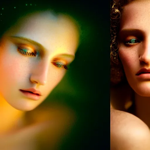 Prompt: photographic portrait of a stunningly beautiful renaissance female with iridescent magic glow, in soft dreamy light at sunset, contemporary fashion shoot, by edward robert hughes, annie leibovitz and steve mccurry, david lazar, jimmy nelsson, extremely detailed, hyperrealistic, perfect face, octane render