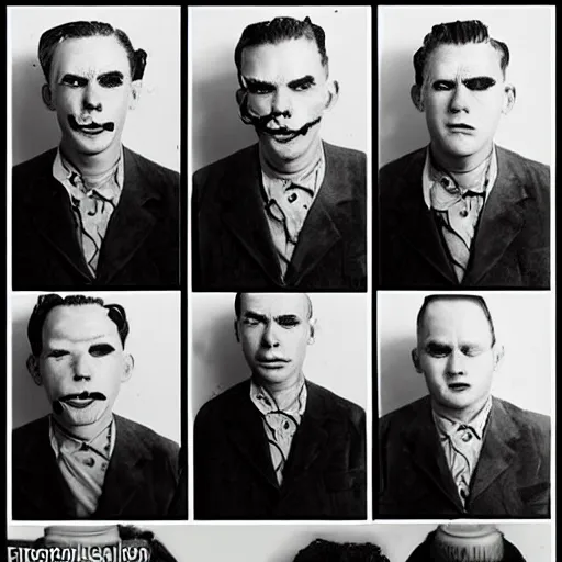 Prompt: 1940s monster mugshots