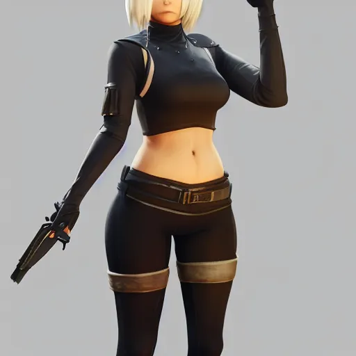 Image similar to portrait of 2B nier automata wearing skin tight clothes screenshot from the video game Red dead redemption 2 digital art trending on Artstation, CGSociety