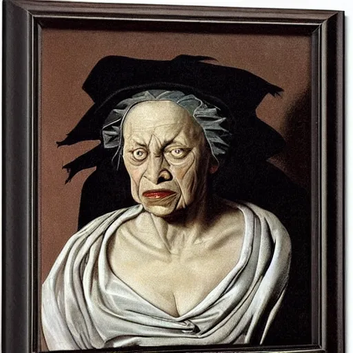 Prompt: an ugly very old woman, witch, angry, hate, mannerism, by Agnolo Bronzino