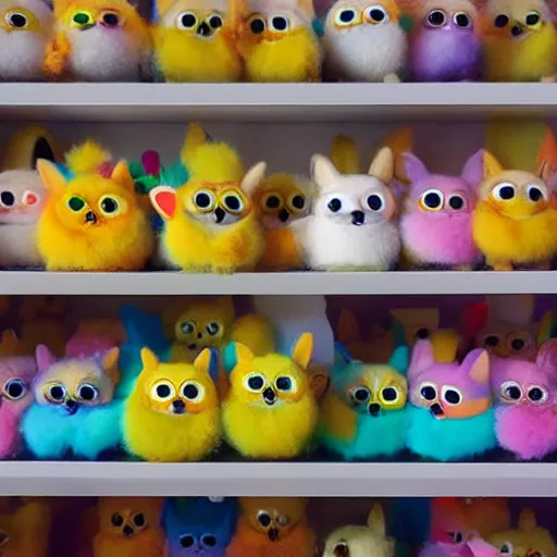 Image similar to corgi furby toy on a store shelf, cute, hyperrealistic, award - winning photograph