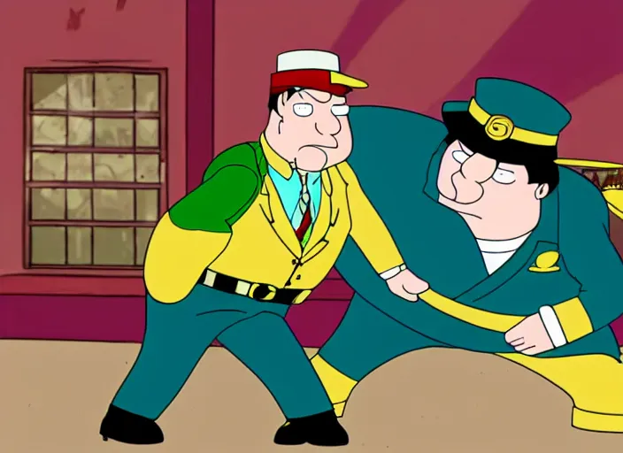 Image similar to jotaro kujo in family guy ( 1 9 9 9 ), cartoon still, clean colors, clean lineart