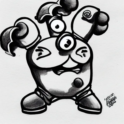 Prompt: tater tot mascot ink drawing