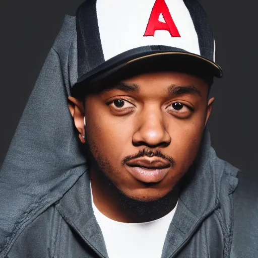 Image similar to kendrick lamar wearing mario hat, 8 k, studio lighting