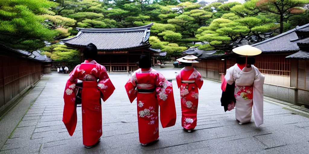 Image similar to geisha, kyoto walking to a shrine