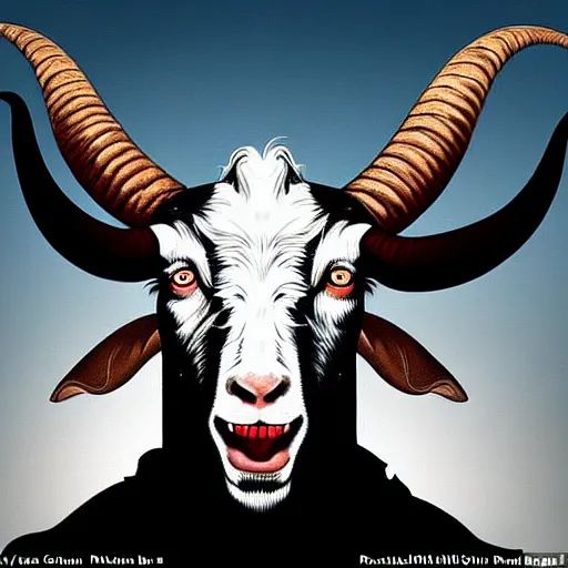 Image similar to portrait of vladimir putin in the image of the devil, with detailed goat horns, red skin and a frightened face his legs are like those of a goat