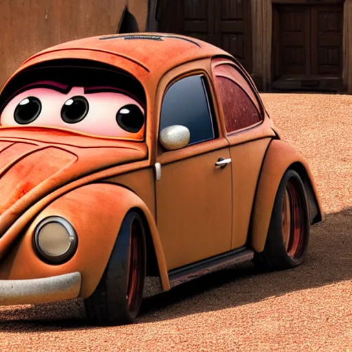 Prompt: mater from pixar cars is a volkswagen beetle