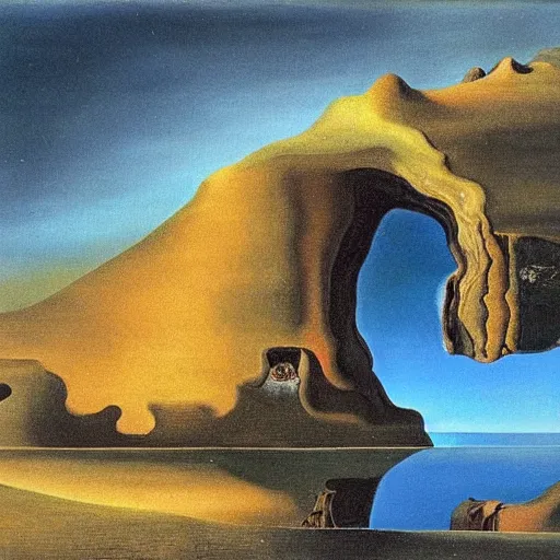 Image similar to A beautiful landscape painted by Salvador Dali, Salvador Dali art collection, Gallery of Surrealism, Oil on Canvas, Salvador Dalí works