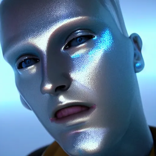 Image similar to a beautiful male android made of holographic metal, unreal engine 5