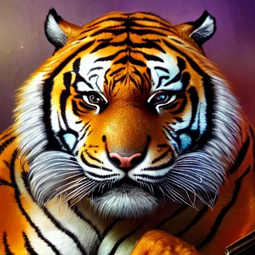 Prompt: portrait of a tiger, exudes terror, highly detailed vfx portrait, unreal engine, greg rutkowski, loish, rhads, caspar david friedrich, makoto shinkai and lois van baarle, ilya kuvshinov, rossdraws, elegent, tom bagshaw, alphonse mucha, global illumination, detailed and intricate environment.