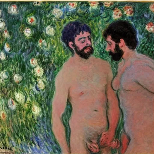 Prompt: gay lovers in 1 9 7 0 by claude monet