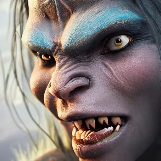 Prompt: thorkana orc woman with human features, highly detailed, character art, portrait, 8 k, professional art,