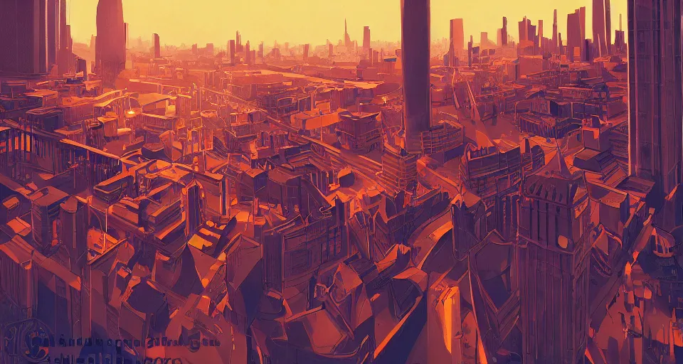 Image similar to color sketch of the london skyline, highly detailed, dramatic lighting, intense shadows, rich deep colours, by james gilleard