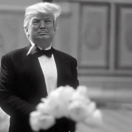 Prompt: “ a still of donald trump dressed as rose from titanic ( 1 9 9 7 ) ”