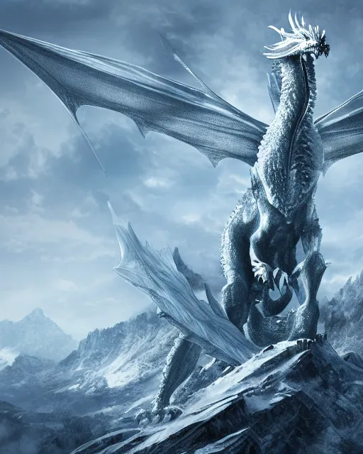 giant ice dragon standing on a mountain, highly | Stable Diffusion ...