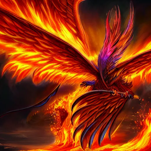 Image similar to fantasy phoenix with wing on fire, high detail, fantasy art, concept art, 4 k, ultra detail, computer art